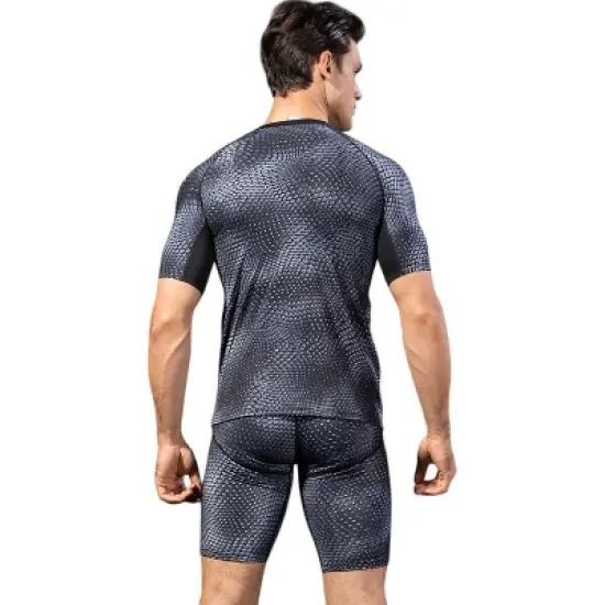 Anna-Kaci Active Men's Honeycomb Textured Compression Shirt with Short Sleeves and Stretch Fit image {3}