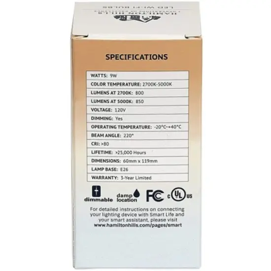 Hamilton Hills 9 Watt LED Smart Dimmable Lightbulb WiFi Enabled No Hub Required, 1 pack image {1}