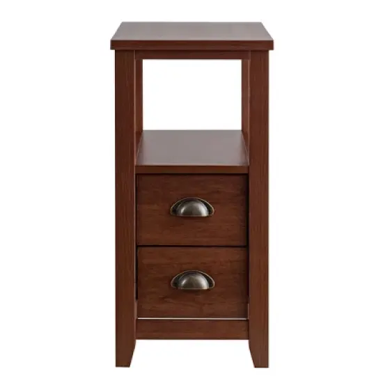 Tangkula 2-Piece Retro Side End Table Rectangular Nightstand with 2 Drawers & Shelf Coffee/Brown image {3}