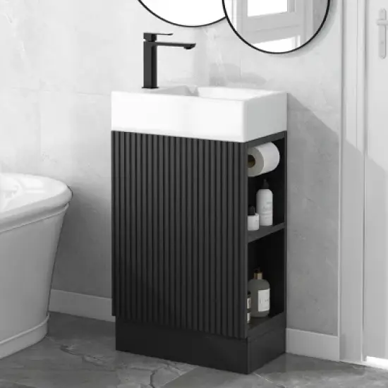 Whisen Modern Bathroom Vanity with Sink, Bathroom Vanity Cabinet with Two-tier Shelf image {14}