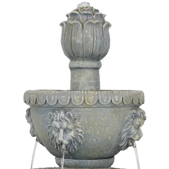 Sunnydaze 53"H Electric Fiberglass and Resin 4-Tier Lion Head Design Outdoor Water Fountain image {2}