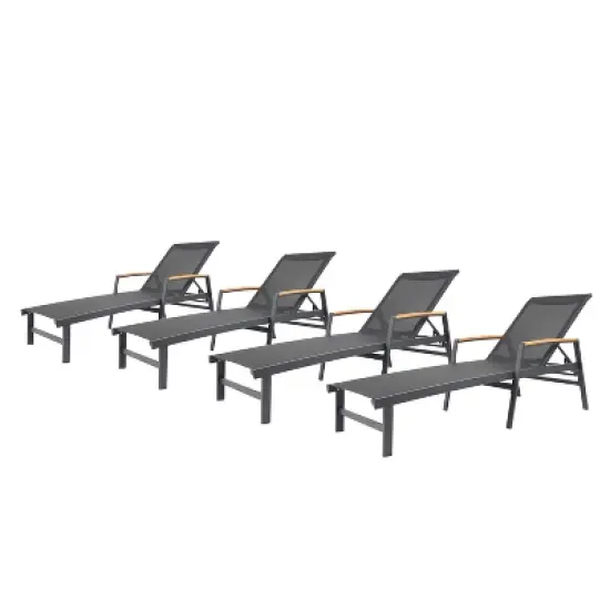 GDFStudio Edan Outdoor Aluminum and Mesh Chaise Lounge, Black image {9}
