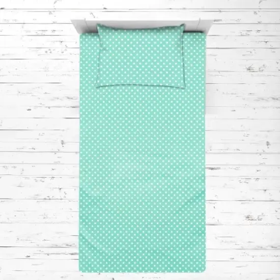 Bacati - Mint Pin Dots 3 pc Toddler Bed Sheet Set image {2}