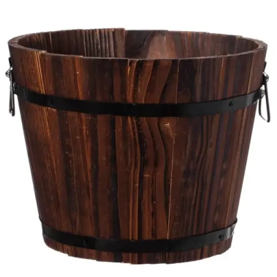 Gardenised Rustic Wooden Whiskey Barrel Planter with Durable Medal Handles and Drainage Holes - Perfect for Indoor and Outdoor Use image {11}