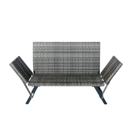 YOOCOZZ Outdoor Patio Wicker Rattan Bench & Loveseat with Side Foldable Armrests and Thick Cushions - Grey image {6}