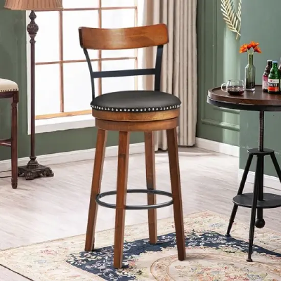 Costway Set of 2/4 BarStool 30.5'' Swivel Pub Height Dining Chair with Rubber Wood Legs image {3}