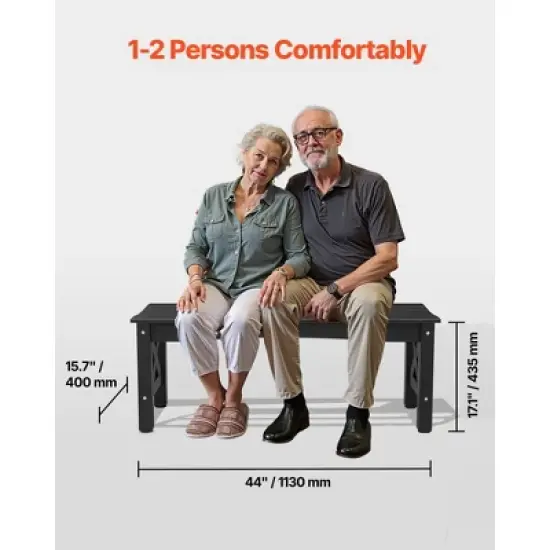 VEVOR Outdoor Bench, 44.5 inch, 600 lbs Weight Capacity, Weatherproof Plastic Frame with Adjustable Level Footpads and Thick Leg, Black image {3}