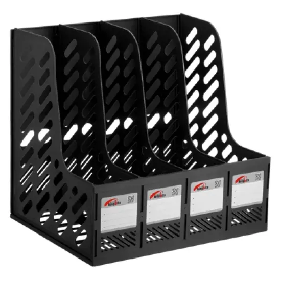 Unique Bargains PP Plastic Vertical Sturdy Detachable 4-Compartment Handle Design File Holder image {3}