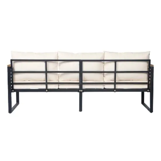Christopher Knight Home Faye Patio Acacia and Metal Upholstered Seating Set with Slat Design image {5}