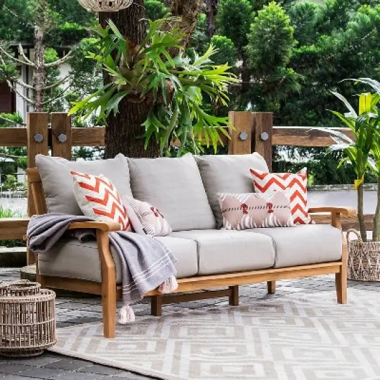Caterina Teak Patio Sofa with Cushion - Beige - Cambridge Casual image {3}