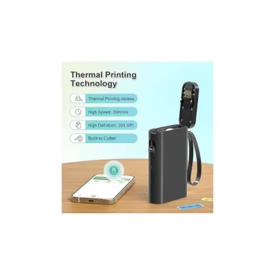 Nelko P21 Bluetooth Label Printer Black 14x40mm 100pc Roll and 14x40mm 180pc Roll image {1}