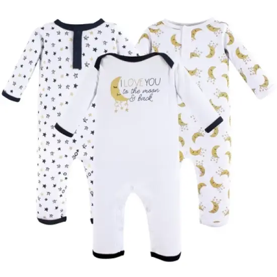 Yoga Sprout Baby Cotton Coveralls 3pk, Metallic Moon image {1}