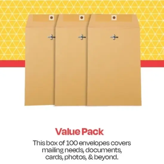 School Smart Kraft Envelopes with Clasp, 6-1/2 x 9-1/2 Inches, Pack of 100 image {4}