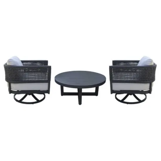 International Concepts 3pc Woven Abaca Rope Outdoor Patio Conversation Furniture Sets with Coffee Table & 2 Swivel Chairs: Aluminum Frame image {4}