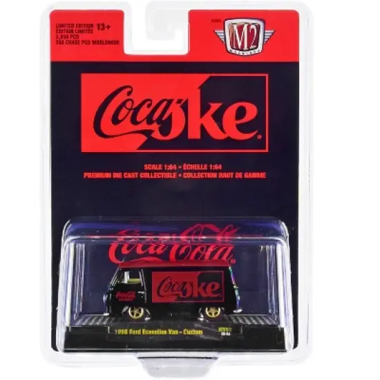 1966 Ford Econoline Custom Van "Coca-Cola" Black with Coke Red Top Limited Ed to 3850 pcs 1/64 Diecast Model Car by M2 Machines image {2}