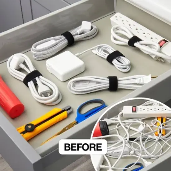 Wrap-It 40pk 5" and 8" Self-Gripping Cord Organizer and Wrap Cable Ties Black image {5}