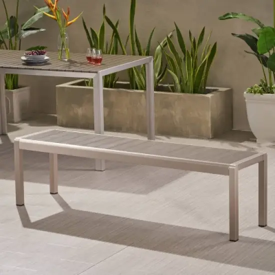 Cape Coral Aluminum Modern Dining Bench - Christopher Knight Home image {4}