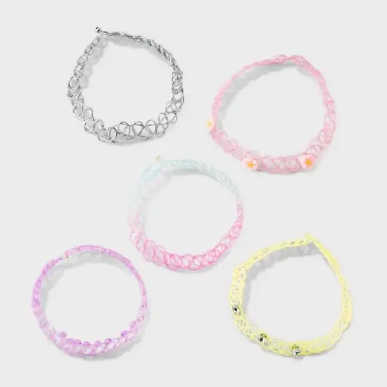 Girls' 5pk Tattoo Choker Necklace Set - Cat & Jack&trade;: Pull-On Closure, 4 Inch Extender, Acrylic Material, 11 Inch Length image {1}
