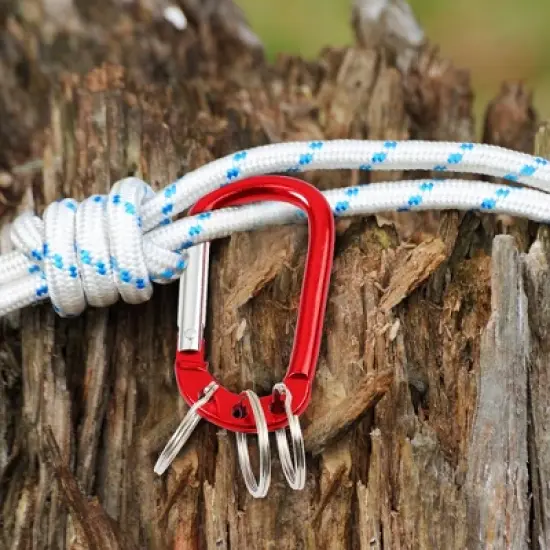 Unique Bargains Aluminum Carabiner Clip Hook with 3 Split Key Ring Chain 2.7" x 1.5" Burgundy 1 Pc image {6}