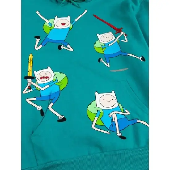 Adventure Time Finn Puff Print Long Sleeve Turquoise Adult Hooded Sweatshirt image {3}