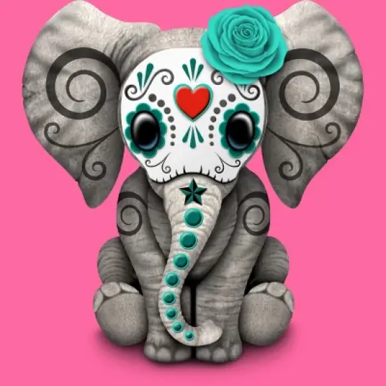 Women's Design By Humans Blue Day of the Dead Sugar Skull Baby Elephant By jeffbartels Racerback Tank Top image {1}