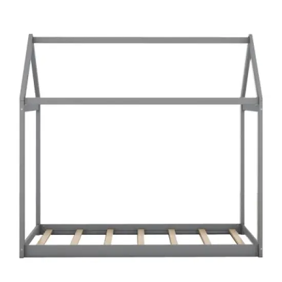 Okak Twin House-Shaped Roof Wooden Bed Frame,Modern Floor Bed for Toddlers/Kids Bedroom image {1}