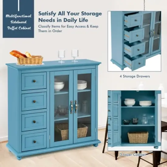Costway Buffet Sideboard Table Kitchen Storage Cabinet w/ Drawers & Doors White\Blue\Green image {4}