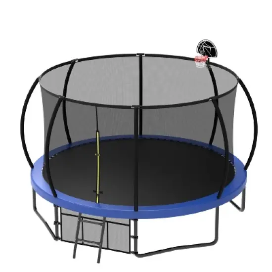 Jump Into Fun 12FT Recreational Kids Trampoline with Safety Enclosure Net & Ladder, Outdoor Recreational Trampolines image {7}