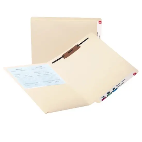 Smead End Tab Pocket Folder with Fastener, Straight-Cut Tab, 1 Pocket, Letter Size, Manila, 50 per Box (34100) image {1}