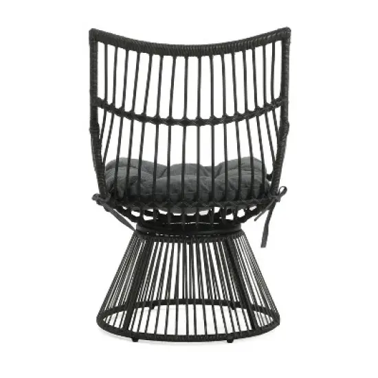 Christopher Knight Home Caryl Outdoor 2 Seater Wicker Chat Set with Grey Cushion image {5}