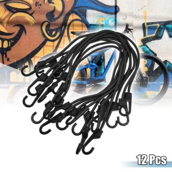 Unique Bargains Strong Elastic Strapping Rope with Hooks for Bicycle Luggage Black 12 Pcs image {1}
