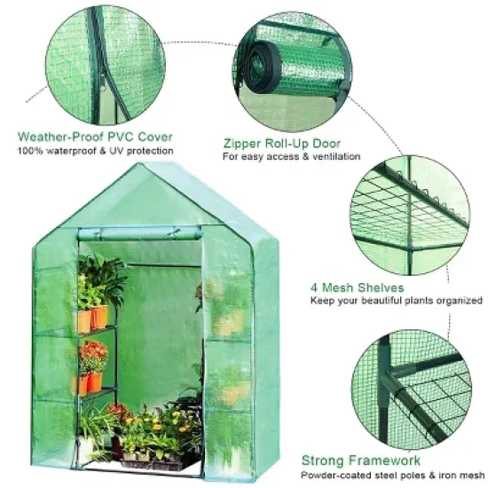 Costway Portable Mini Walk In Outdoor 4 Tier 8 Shelves Greenhouse image {6}