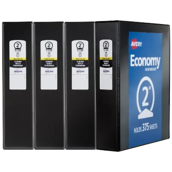 Avery Economy View 3 Ring Binders, 2" Round Rings, 4 Black Binders (19205) image {6}