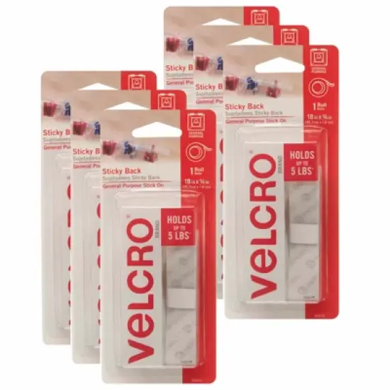 VELCRO&reg; Sticky Back Tape, White, 18" x 3/4", 6 Rolls image {3}