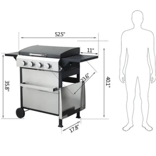 Kumasinova 4-Burner Propane Gas BBQ Grill,49200BTU Output,Stainless Steel Grills with Wire-Enameled Cooking Grids,Foldable Side Tables&Thermometer image {2}