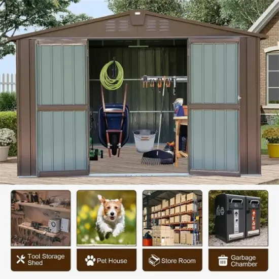 10'x8' Outdoor Storage Shed With 32 Air Vents, Push-pull Double Door, Sloping Roof Metal Storage Cabinet, Ultraviolet-proof Tool Shed For Lawn image {6}