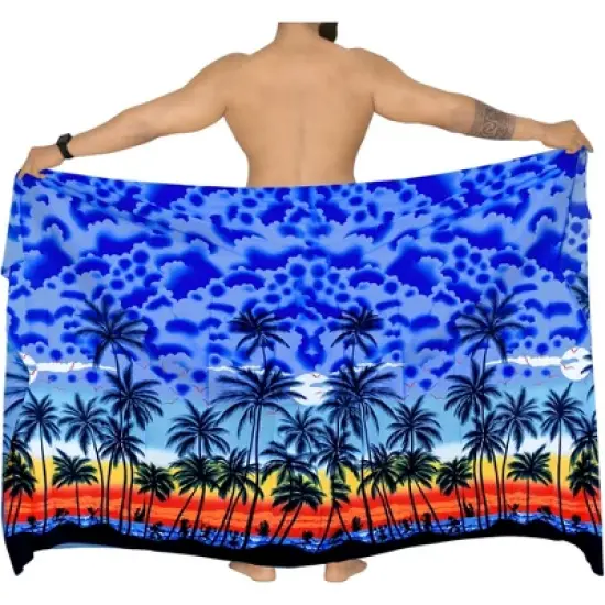 LA LEELA Men's Sarong Bath Hawaiian Pareo Wrap One Size Navy Beach image {4}