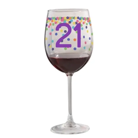 Personalization Mall Confetti Cheers Personalized Birthday Age Wine Glass, 19 oz image {4}