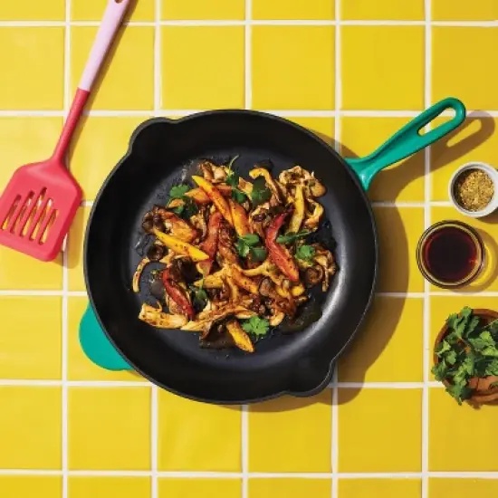 12" Enameled Cast Iron Fry Pan Green - Tabitha Brown for Target: Skillet, Even-Heating, Oven-Safe, Cookware image {1}