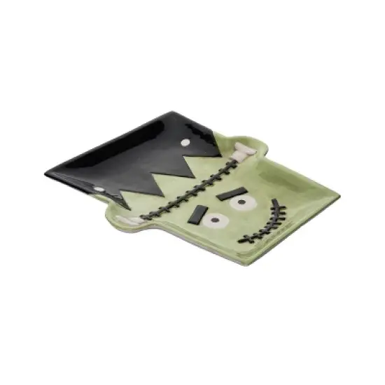 Transpac 12.25 Inch Halloween Frankenstein Platter with Spreader for Treats Snacks Indoor Parties Durable Dolomite Green Design image {3}