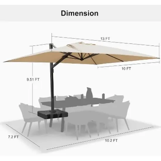PURPLE LEAF Rectangle Patio Umbrella with Base Outdoor Cantilever Offset Umbrella with 360-degree Rotation for Garden Deck Backyard Pool image {7}