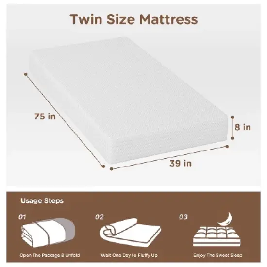 BestMassage 8 Inch Mattress Gel Memory Foam Mattress Medium Firmness Mattresses for Cool Sleep & Pressure Relief CertiPUR-US Certified image {6}