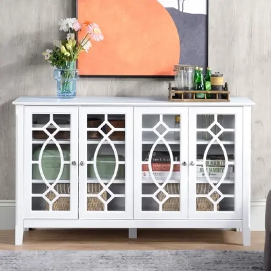 HOMCOM Modern Sideboard with Storage, Console Table, Buffet Cabinet with Glass Doors for Living Room, White image {1}