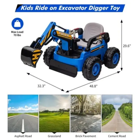 Kids Ride On Electric Excavator Digger Car with Remote Control & Digging Arm, 12V 10Ah Battery, 360&deg; Rotation Riding Toy image {5}