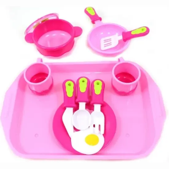 Link Breakfast Cookware Playset with 11 Accessories For Kids Pretend Play - Pink image {1}