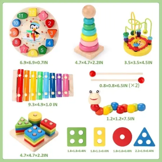 9-in-1Wooden Intellectual Development Toys, Birthday gift For Kids, Early Learning Educational Montessori Toys for  Boys Girls 3+ image {2}