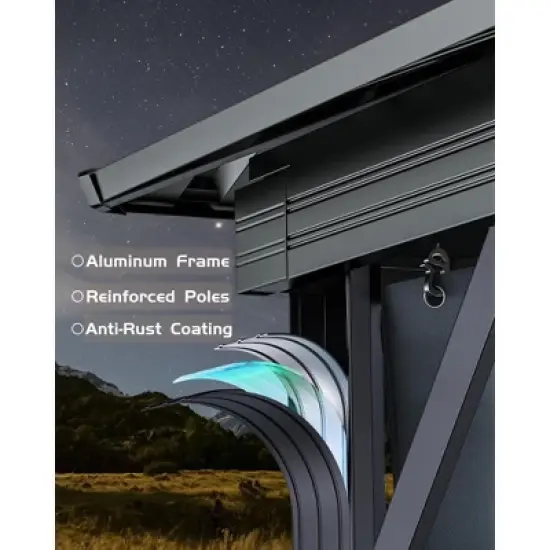 12'x12' hardtop gazebo for all weather with double metal roof, aluminum alloy frame, net, and curtain; perfect for patio, deck, and backyard. Gray. image {4}