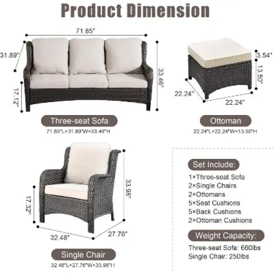 XIZZI Outdoor Patio Furniture Conversation Set 5 Pieces All Weather Wicker High Back Couch with Ottomans Gray Wicker image {6}