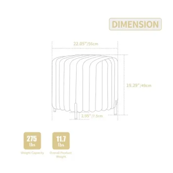 Dolonm 22 in. Round Faux Fur Pouf Ottoman with Black Metal Legs - Footstool for Living Room Bedroom Entryway image {3}