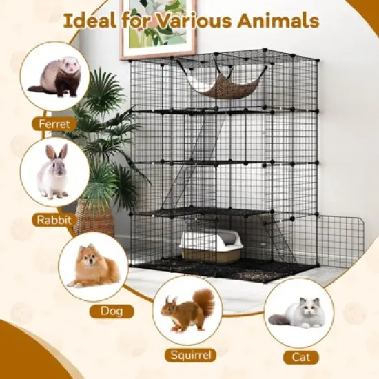 Costway 4 Tier Cube Cat Cage with Comfy Hammock, 3 Ladders, 4 Doors & 1 Sky Window image {6}
